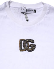 Dolce & Gabbana White Logo Embroidery Crew Neck T-shirt