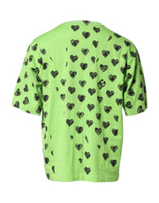 Dolce & Gabbana Green Heart Print Cotton Crew Neck T-shirt
