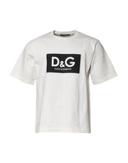 Dolce & Gabbana White Cotton DG Logo Print Round Neck T-shirt
