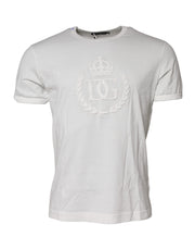 Dolce & Gabbana White Cotton DG Crown Embossed T-shirt