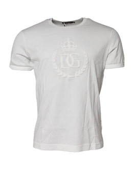Dolce & Gabbana White Cotton DG Crown Embossed T-shirt