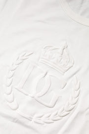 Dolce & Gabbana White Cotton DG Crown Embossed T-shirt