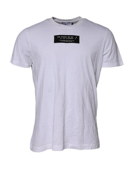 Dolce & Gabbana White Cotton Logo Patch Crew Neck T-shirt
