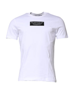 Dolce & Gabbana White Cotton Logo Patch Crew Neck T-shirt