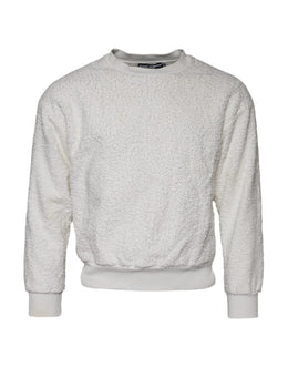 Dolce & Gabbana White Cotton Fleece Crew Neck Sweater
