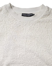Dolce & Gabbana White Cotton Fleece Crew Neck Sweater