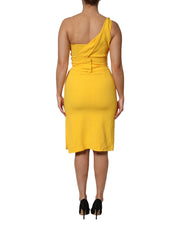 Dolce & Gabbana Yellow One Shoulder Side Slit Midi Dress