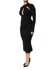 Dolce & Gabbana Black Long Sleeves Sheath Midi Dress
