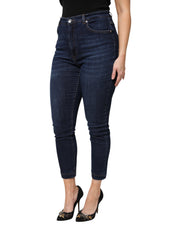 Dolce & Gabbana Blue Cotton High Waisted Cropped Denim Jeans