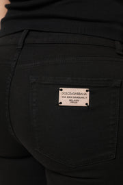 Dolce & Gabbana Black Cotton Logo Mid Waist Skinny Denim Jeans