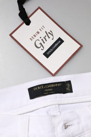 Dolce & Gabbana White Floral Sequined GIRLY Denim Jeans