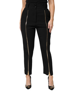 Dolce & Gabbana Black Wool High Waist Zipper Tapered Pants