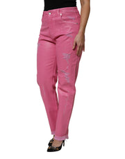 Dolce & Gabbana Pink Tattered Mid Waist Tapered Denim Jeans