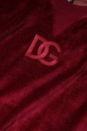 Dolce & Gabbana Red Cotton Velvet Crew Neck Pullover Sweater