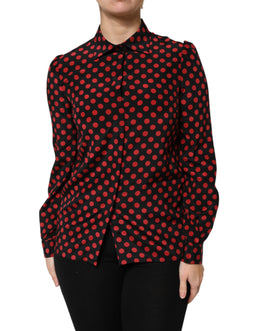 Dolce & Gabbana Black Red Polka Dot Silk Long Sleeves Top