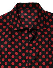 Dolce & Gabbana Black Red Polka Dot Silk Long Sleeves Top