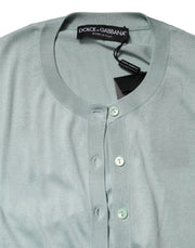 Dolce & Gabbana Light Green Silk Button Down Cardigan Sweater