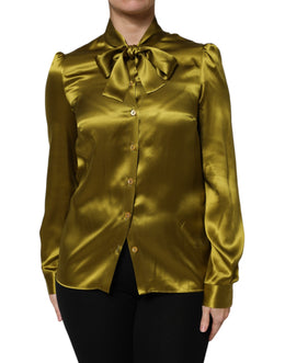 Dolce & Gabbana Green Ascot Collar Long Sleeves Blouse Top