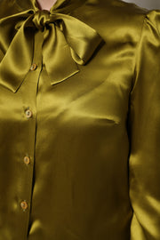 Dolce & Gabbana Green Ascot Collar Long Sleeves Blouse Top