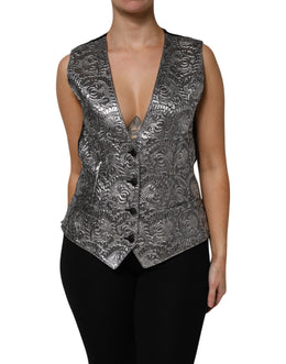 Dolce & Gabbana Silver Floral Jacquard Sleeveless Vest Top