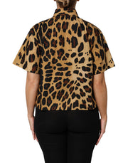 Dolce & Gabbana Brown Leopard Short Sleeve Collared Polo Top