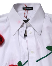 Dolce & Gabbana White Cotton Floral Appliques Dress Shirt Top
