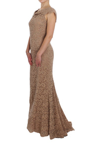 Dolce & Gabbana Pink Floral Lace Full Length Sheath Dress