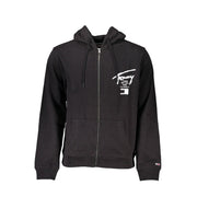 Tommy Hilfiger Black Cotton Men Sweater with Hood and Zip Pockets