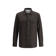 Brunello Cucinelli Brown Fleece Wool Pattern Shirt
