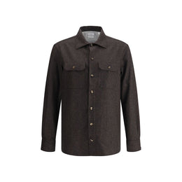 Brunello Cucinelli Brown Fleece Wool Pattern Shirt