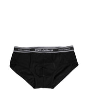 Dolce & Gabbana Black Cotton Stretch Logo Print Brief Underwear