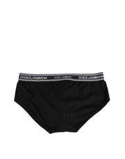 Dolce & Gabbana Black Cotton Stretch Logo Print Brief Underwear