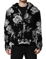 Dolce & Gabbana Black Wool Floral Printed Men Hooded Jacket