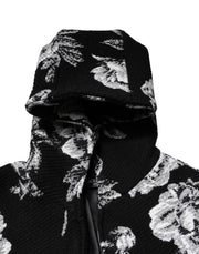 Dolce & Gabbana Black Wool Floral Printed Men Hooded Jacket