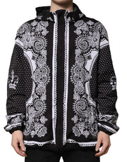 Dolce & Gabbana Black Bandana Print Hooded Bomber Jacket