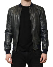 Dolce & Gabbana Black Lambskin Leather Biker Full Zip Jacket