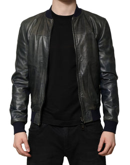 Dolce & Gabbana Black Lambskin Leather Biker Full Zip Jacket