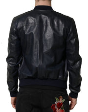 Dolce & Gabbana Black Lambskin Leather Biker Full Zip Jacket