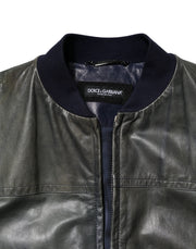 Dolce & Gabbana Black Lambskin Leather Biker Full Zip Jacket