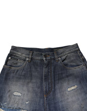 Dolce & Gabbana Blue Washed Tattered Cotton Men Jeans