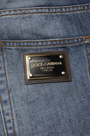 Dolce & Gabbana Blue Washed Tattered Cotton Men Jeans