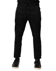 Dolce & Gabbana Black Cotton Mid Waist Jogger Pants