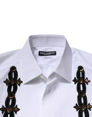 Dolce & Gabbana White GOLD Embellished Formal Men Dress Shirt