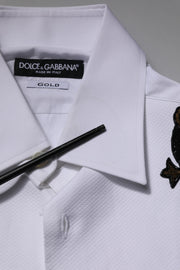 Dolce & Gabbana White GOLD Embellished Formal Men Dress Shirt