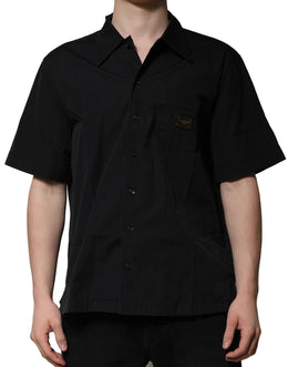 Dolce & Gabbana Black Cotton Short Sleeve Buttoned Casual Shirt