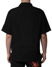 Dolce & Gabbana Black Cotton Short Sleeve Buttoned Casual Shirt