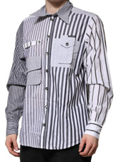 Dolce & Gabbana White Gray Striped Cotton Men Casual Shirt