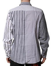 Dolce & Gabbana White Gray Striped Cotton Men Casual Shirt