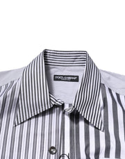 Dolce & Gabbana White Gray Striped Cotton Men Casual Shirt