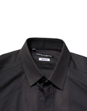 Dolce & Gabbana Blue Cotton GOLD Long Sleeves Formal Shirt